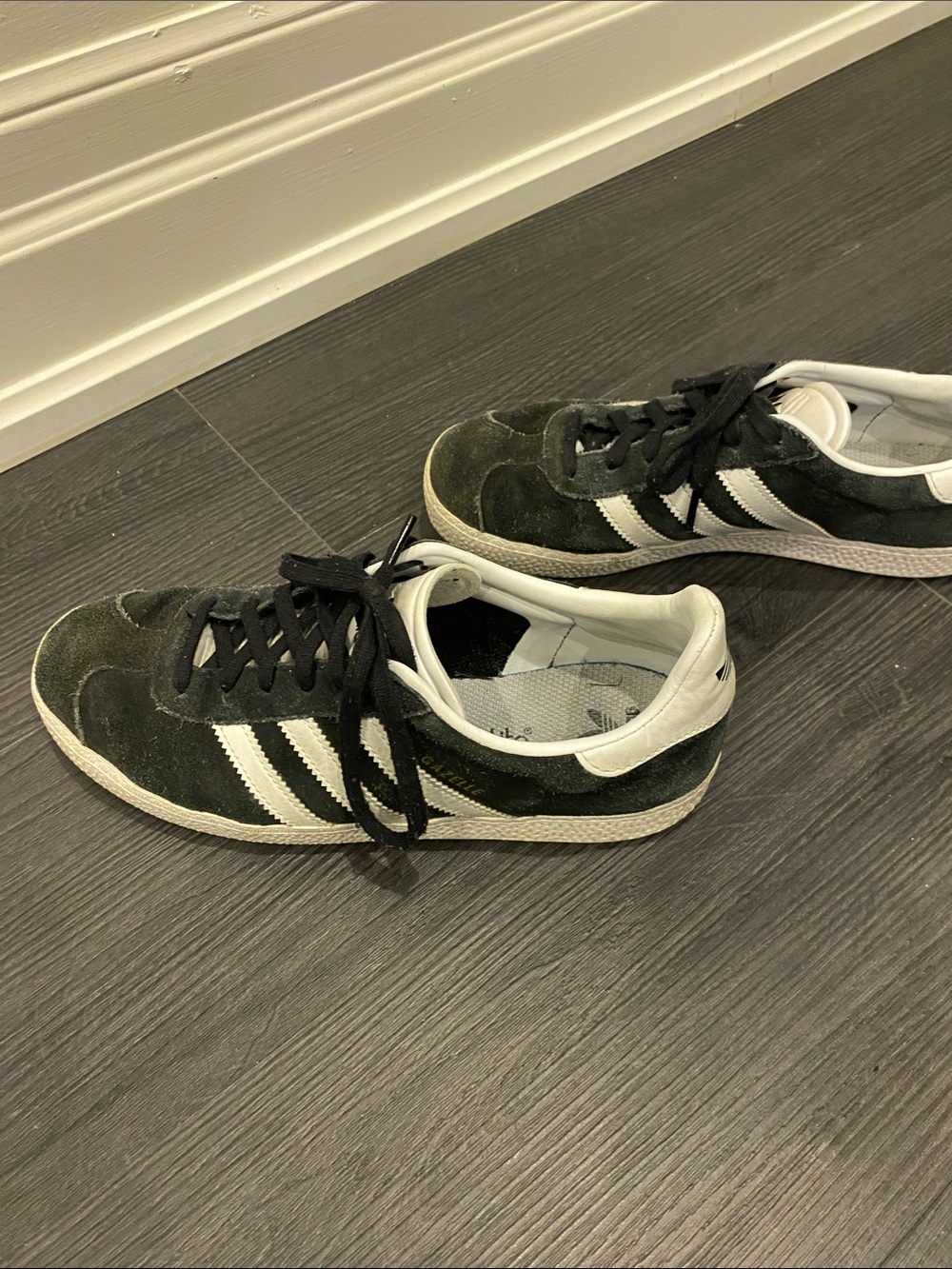Kids Adidas Black Suede Gazelle Sneakers with White Stripes